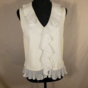 Cachet White Ruffled Vest Top, Size XL